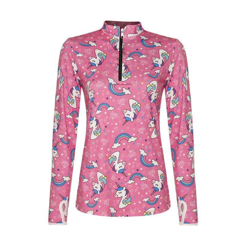 تی شرت آستین بلند ورزشی زنانه مدل فینگردارطرح یونیکورن کد Mhr-19