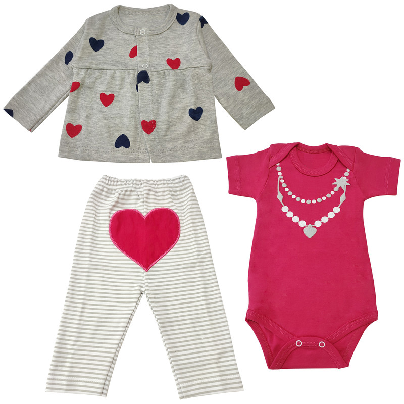 ست 3 تکه لباس نوزادی مدل قلب کد 3659