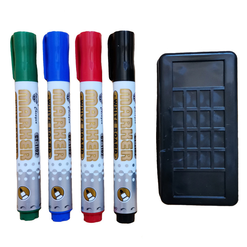 ماژیک وایت برد مدل MS بسته 4 عددی به همراه تخته پاک کن
